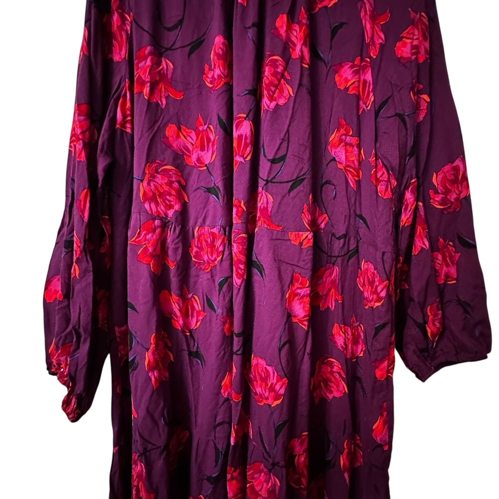 A New Day Maxi Dress Floral Print Long Sleeve Casual Purple Red XXL Tiered - Picture 3 of 10
